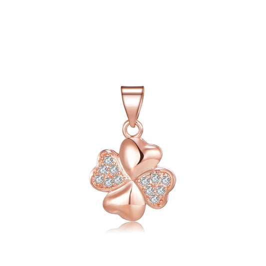 Rose Gold Clover Necklace — Sterling Silver Crystal Pendant