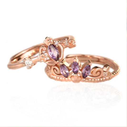 S925 Adjustable Rose Gold Crystal Ring Aura Rene
