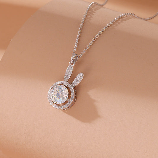 Crystal rabbit sterling silver necklace, alternate pendant view