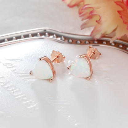 S925 Rose Gold Opal Heart Earrings Aura Rene
