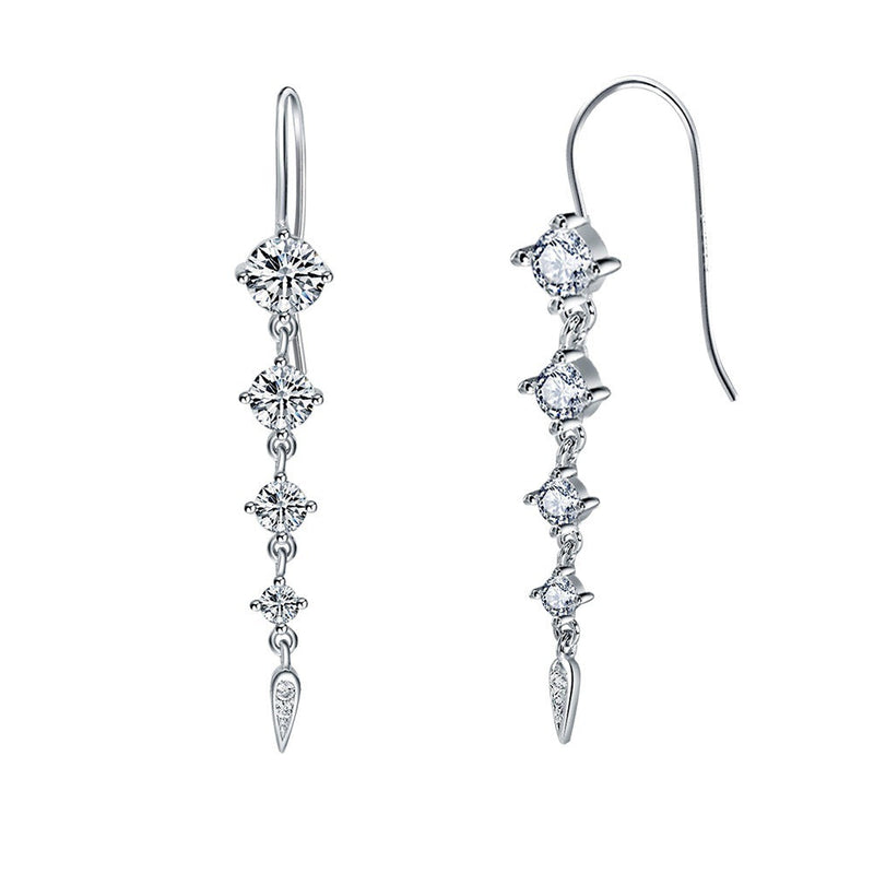 S925 Leaf Drop Earrings with Zircon Accents