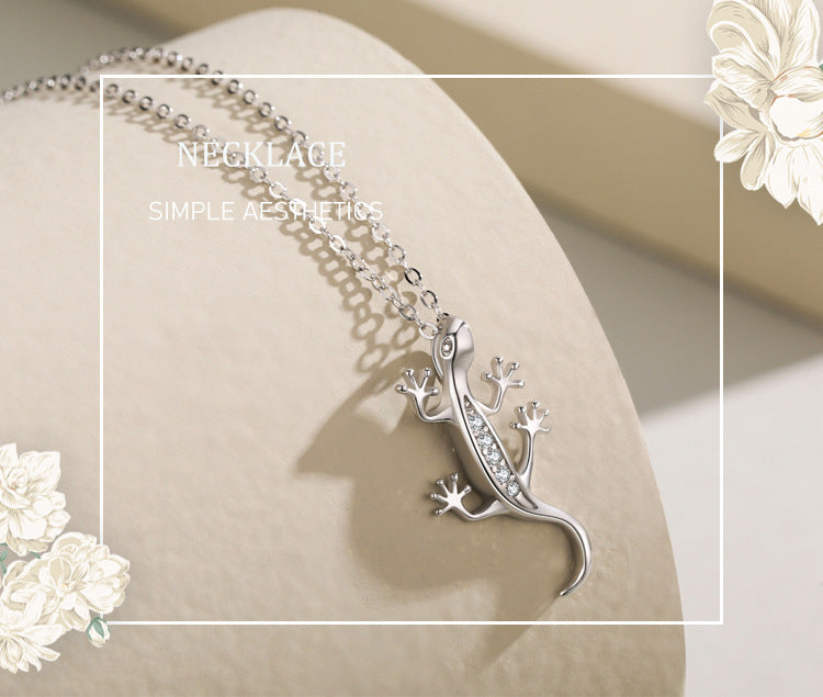 S925 Gecko Necklace with Pavé Inlay