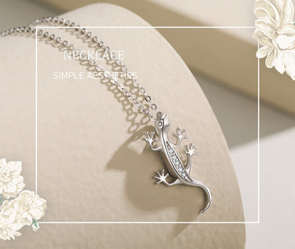 S925 Gecko Necklace with Pavé Inlay