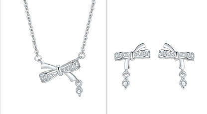 S925 Bow Necklace and Earrings Set