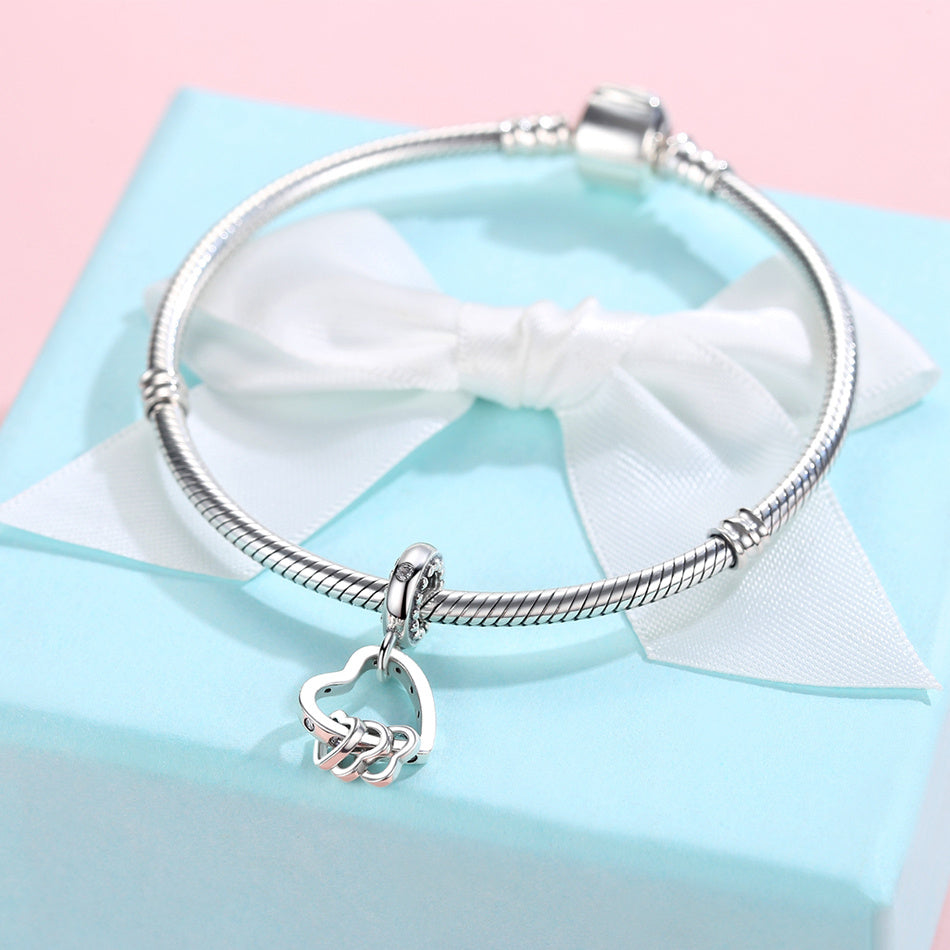 S925 Interlocking Hearts Drop Charm