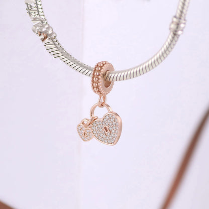 S925 Rose Gold Heart Lock Bracelet Charm