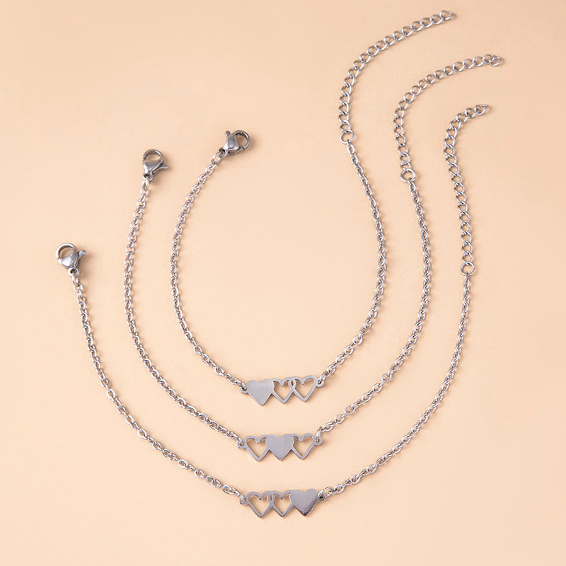 Silver-Tone Linked Heart Bracelet Set