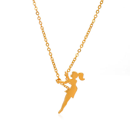 Gold necklace with a fairy pendant on a white background