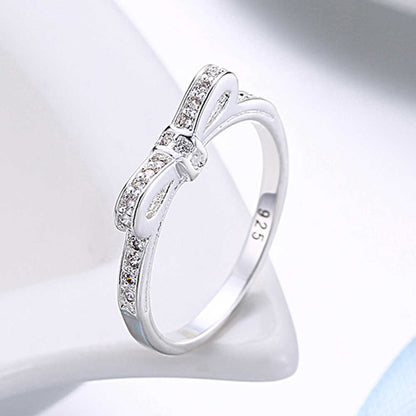 S925 Sterling Silver Bowknot Crystal Ring Aura Rene