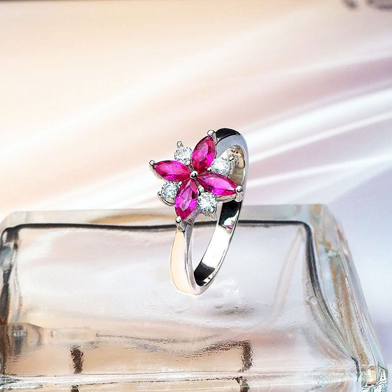 Pomegranate red ring in sterling silver Aura Rene
