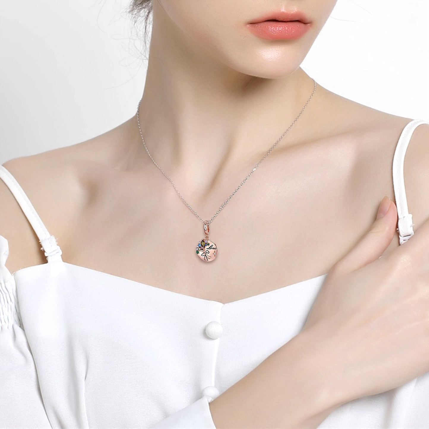 S925 Rose Gold Floral Crystal Charm