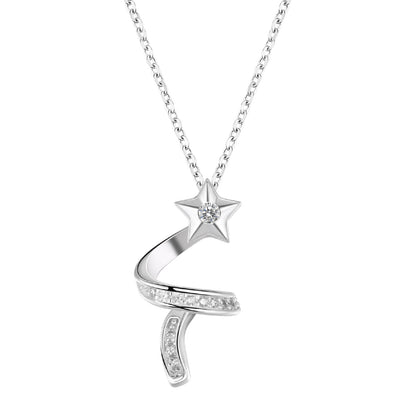 Silver necklace with a star-shaped pendant on a white background