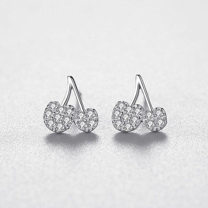 Sterling Silver Cherry Zircon Stud Earrings
