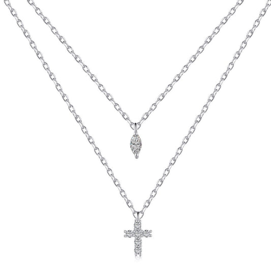 Two silver necklaces with pendants on a white background