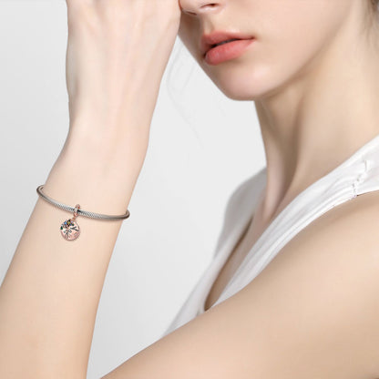 S925 Rose Gold Floral Crystal Charm
