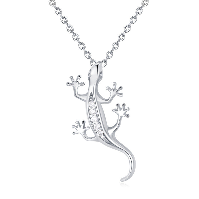 S925 Gecko Necklace with Pavé Inlay