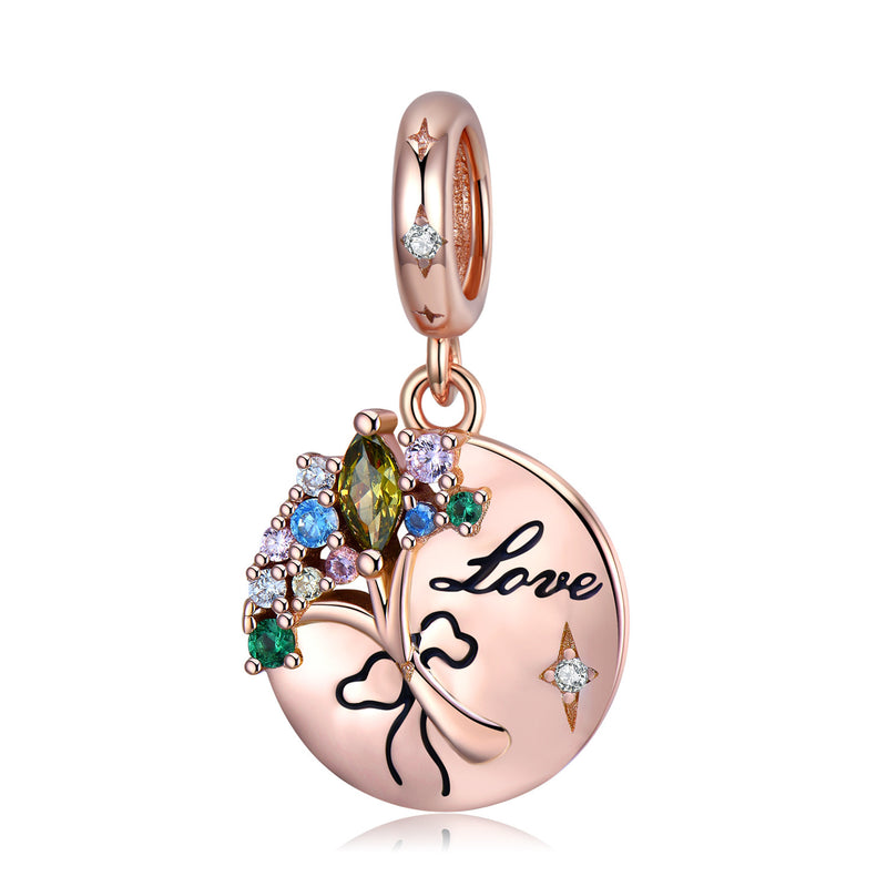 S925 Rose Gold Floral Crystal Charm