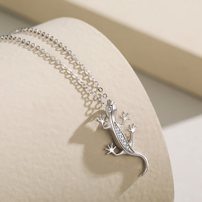 S925 Gecko Necklace with Pavé Inlay