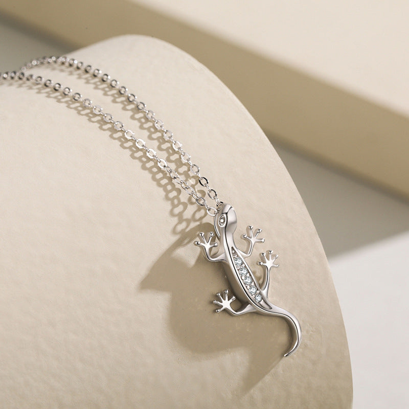 S925 Gecko Necklace with Pavé Inlay alternate