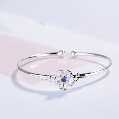 Sakura Cherry Blossom Bracelet — Sterling Silver Floral Bangle