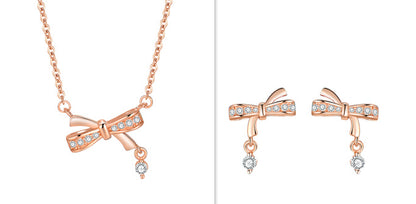 S925 Bow Necklace and Earrings Set