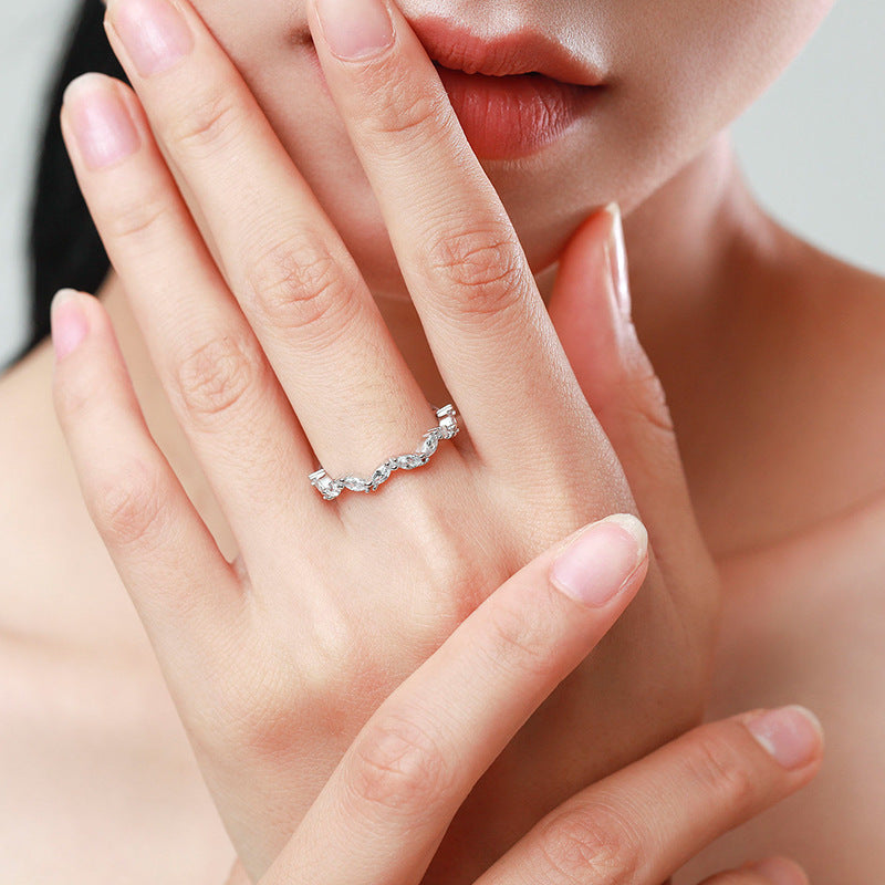 S925 Sterling Silver Marquise Pavé Band Aura Rene