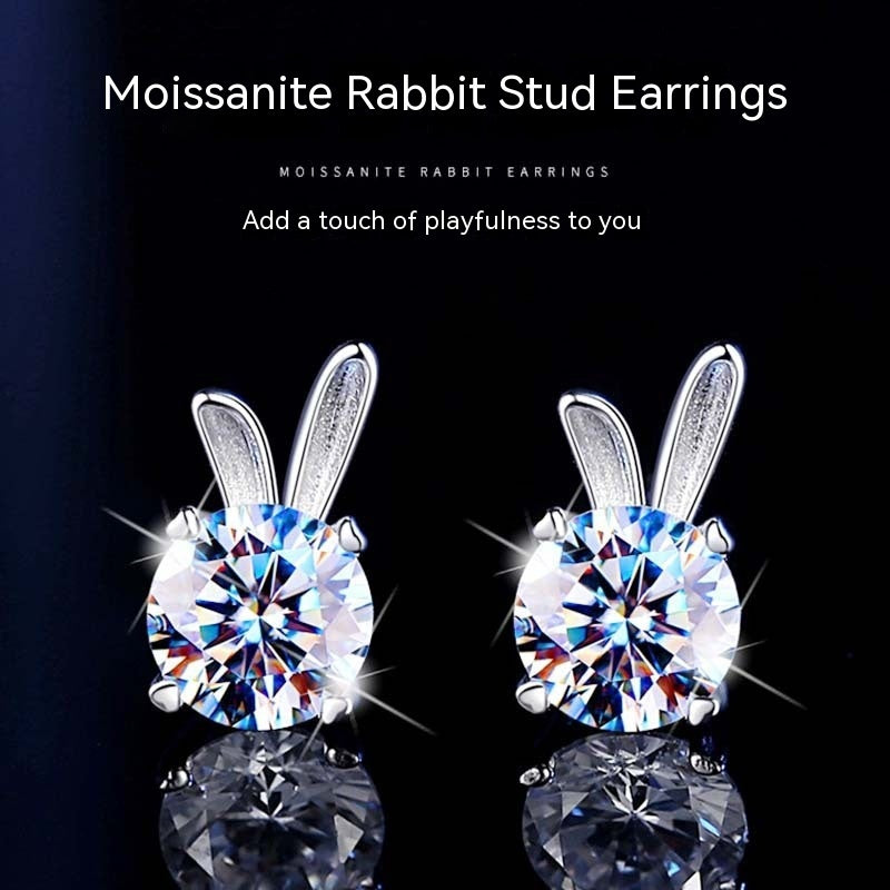 Women's Rabbit Moissanite Sterling Silver Earrings Aura Rene